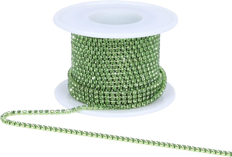 Dropower Crystal Rhinestone Close Chain Trim,10 Yards/Roll of 2mm Rhinestone Banding Claw Cup Chain for Sewing Crafts,DIY Decoration,Jewelry,Clothing,Shoes Light Green - Image 1